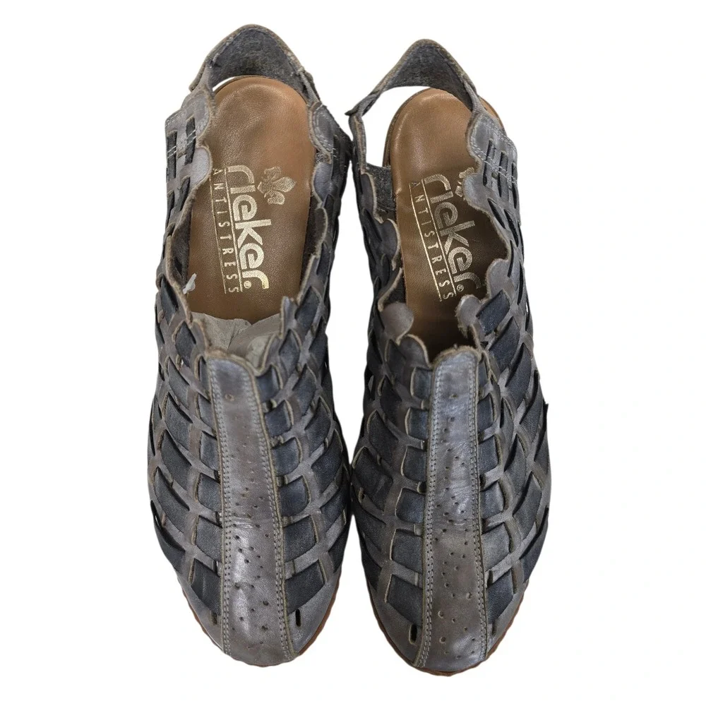 Rieker Antistress Woven Leather Slingback Sandals Women Size 37‎ Gray